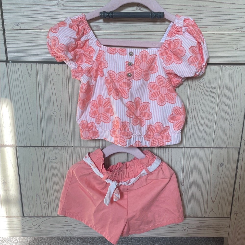 Pink Floral Top and Shorts Set